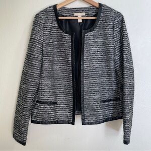 Banana Republic Metallic Tweed Faux Leather Trim Open Front Blazer